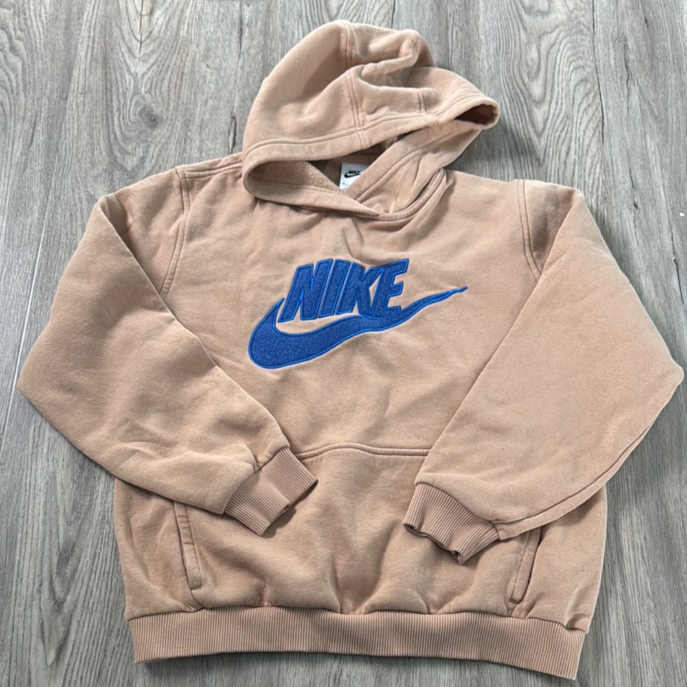 Nike Tan Hoodie with Blue Logo